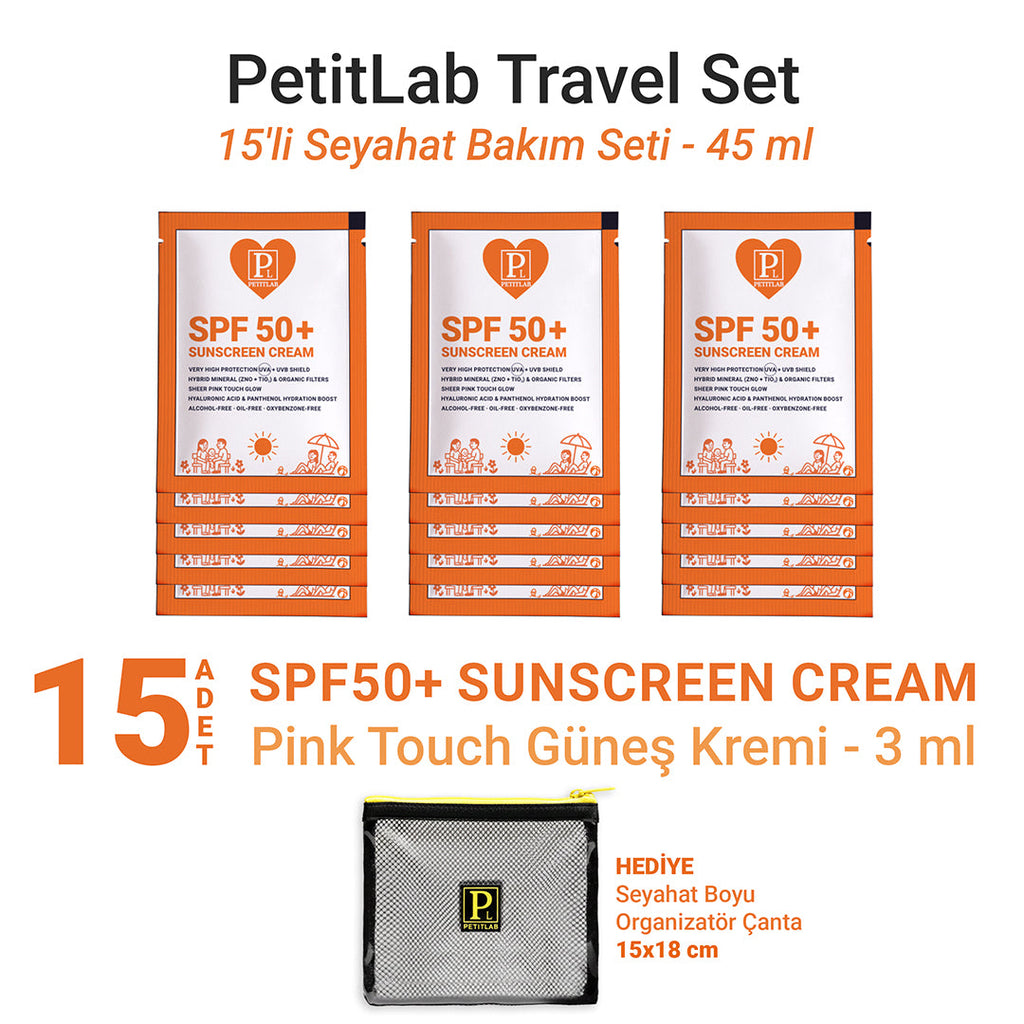 PetitLab Travel Set 15'li Şase Güneş Kremi *Organizatör Çanta Hediyeli
