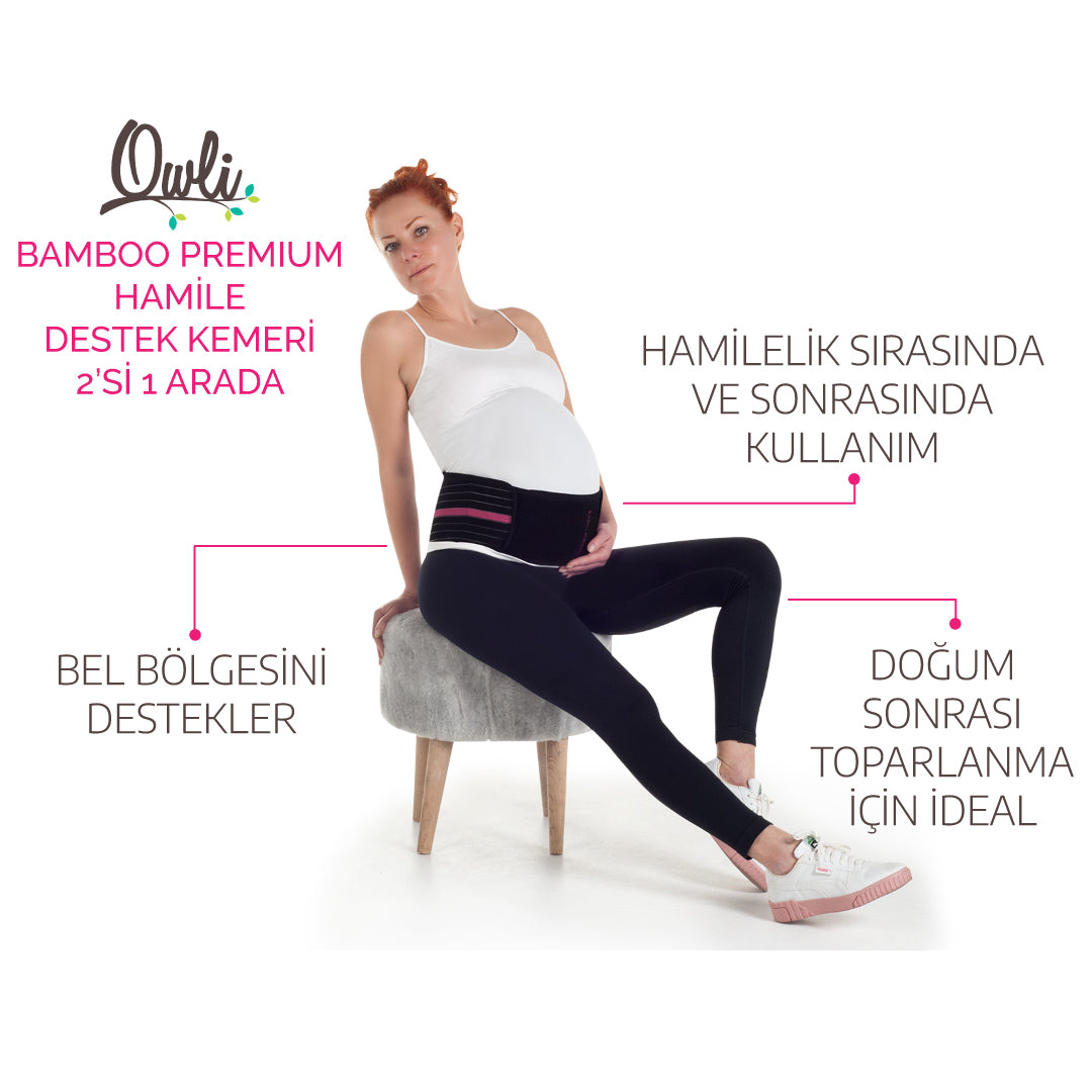 Owli Bamboo Premium Hamile Destek Kemeri 2'si 1 Arada Siyah