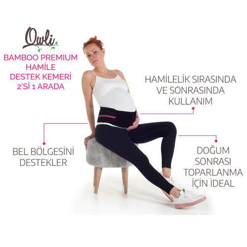 Owli Bamboo Premium Hamile Destek Kemeri 2'si 1 Arada Siyah