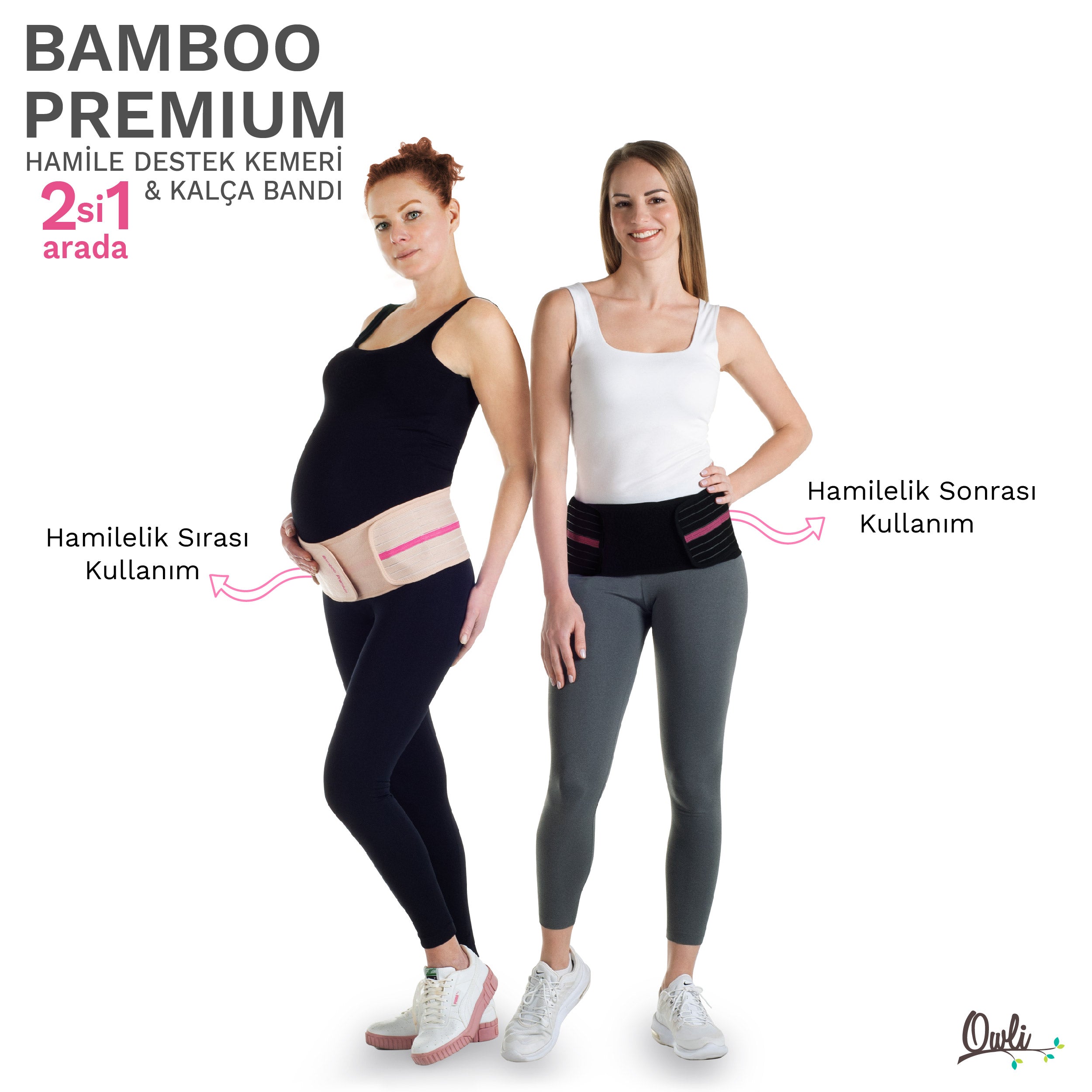 Owli Bamboo Premium Hamile Destek Kemeri 2'si 1 Arada Ten