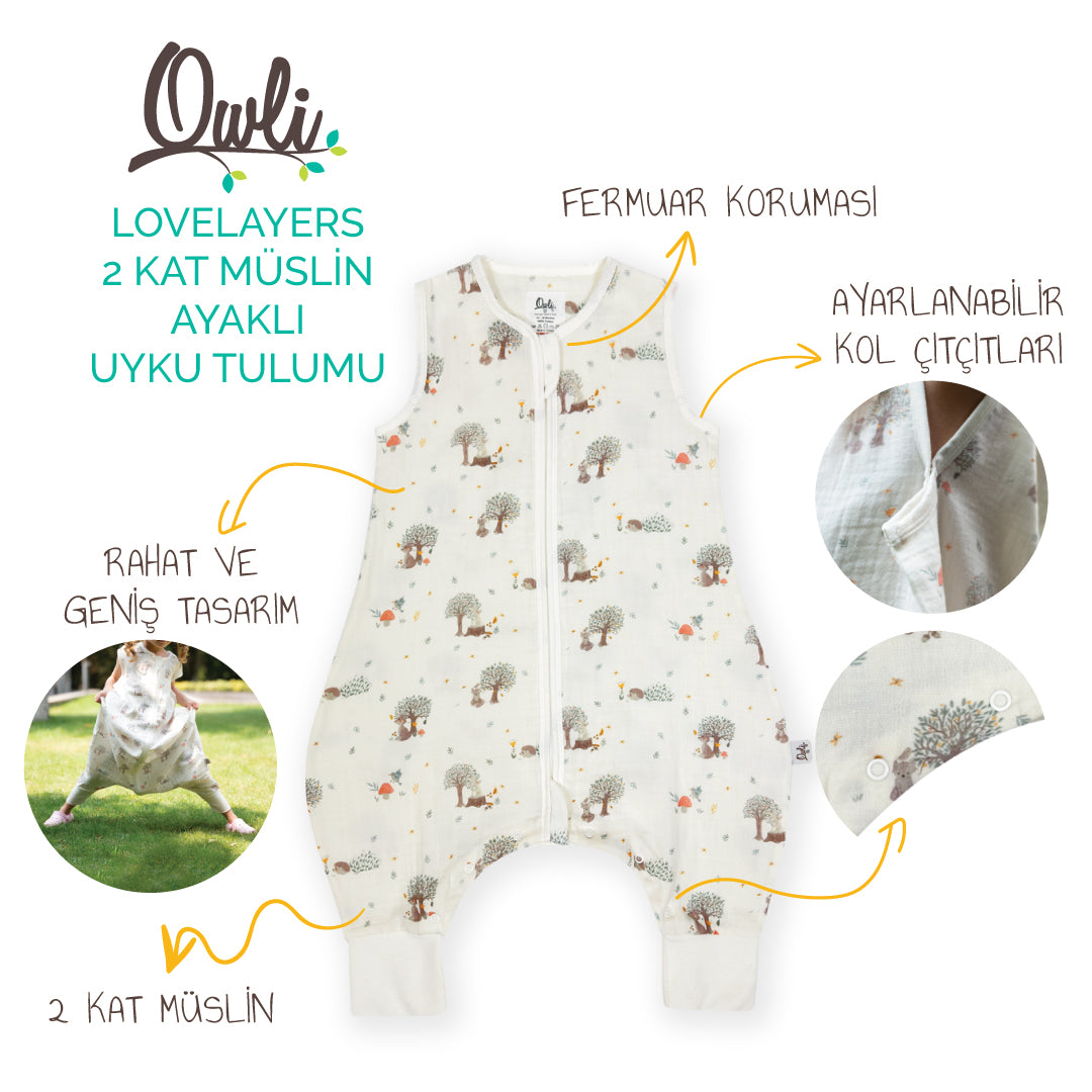 Owli LoveLayers 2 Kat Müslin Ayaklı Uyku Tulumu