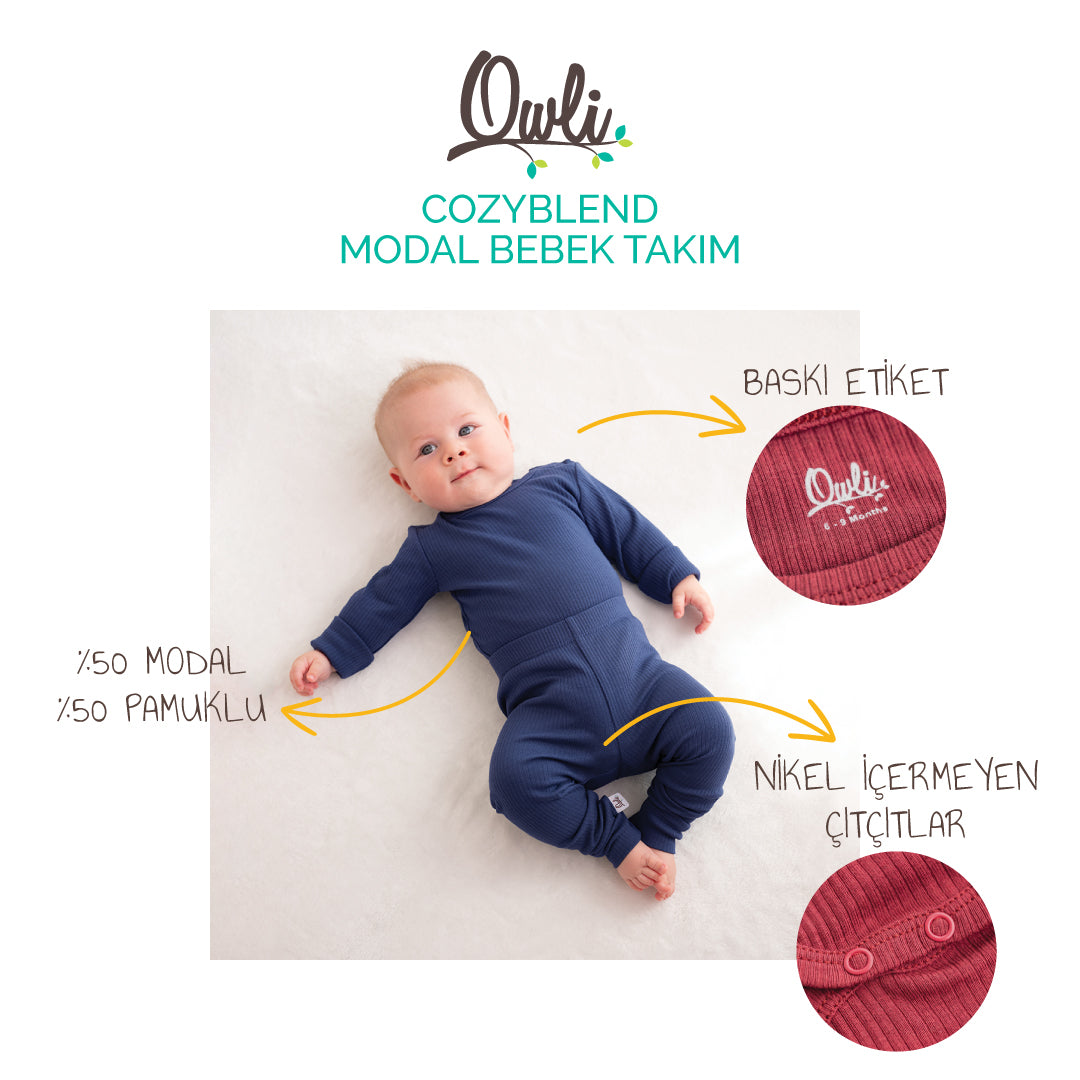 Owli CozyBlend Modal Bebek Takım Mavi