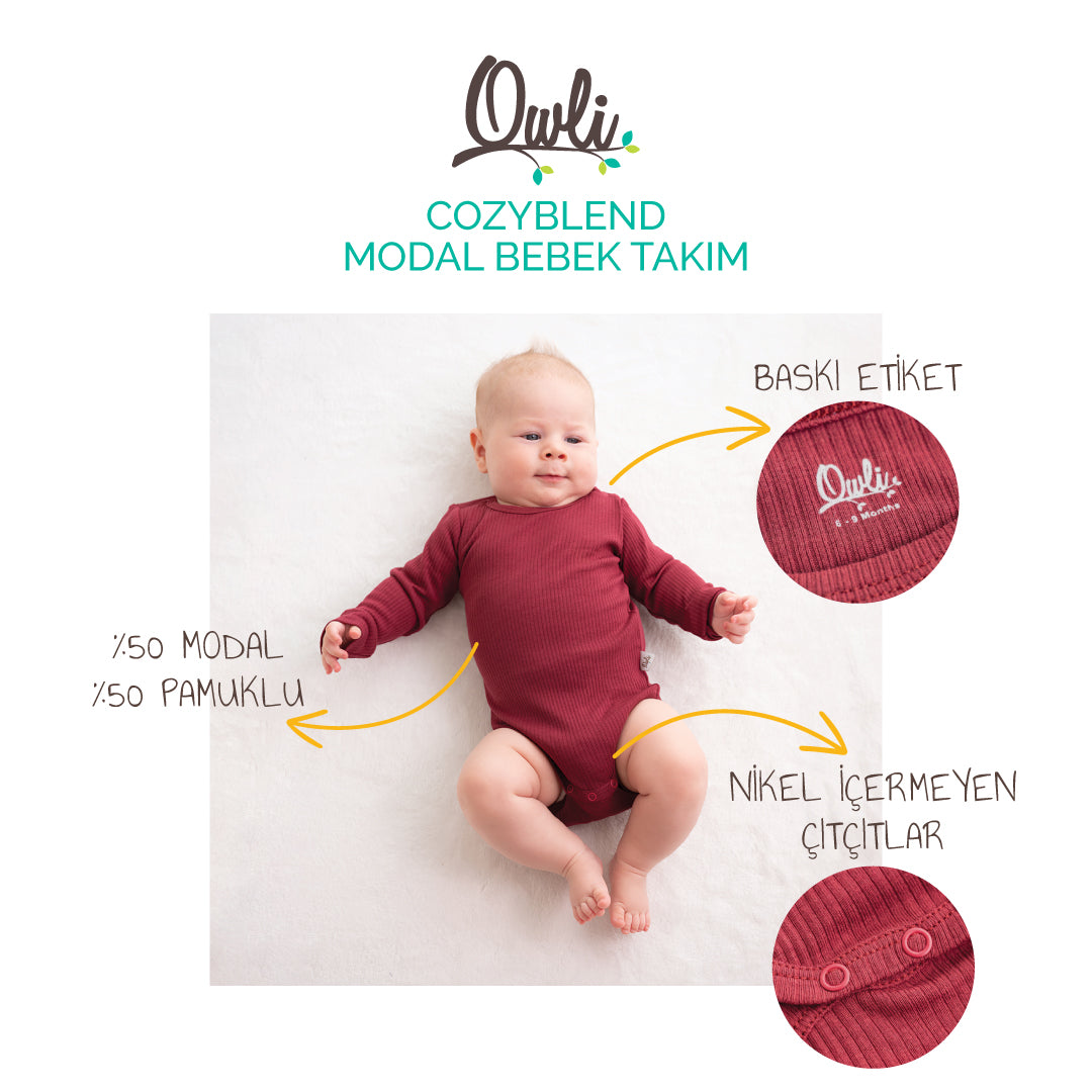Owli CozyBlend Modal Bebek Takım Bordo