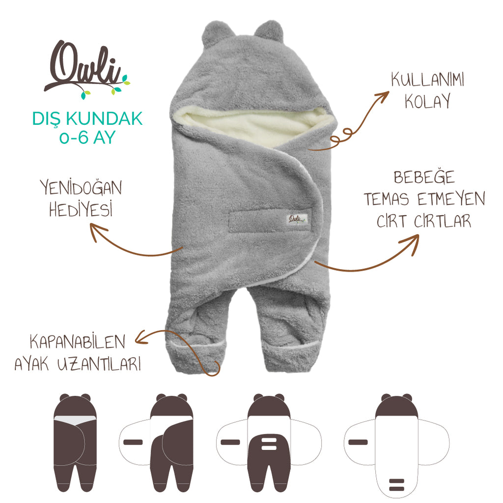 Owli Dış Kundak 0-6 Ay Gri