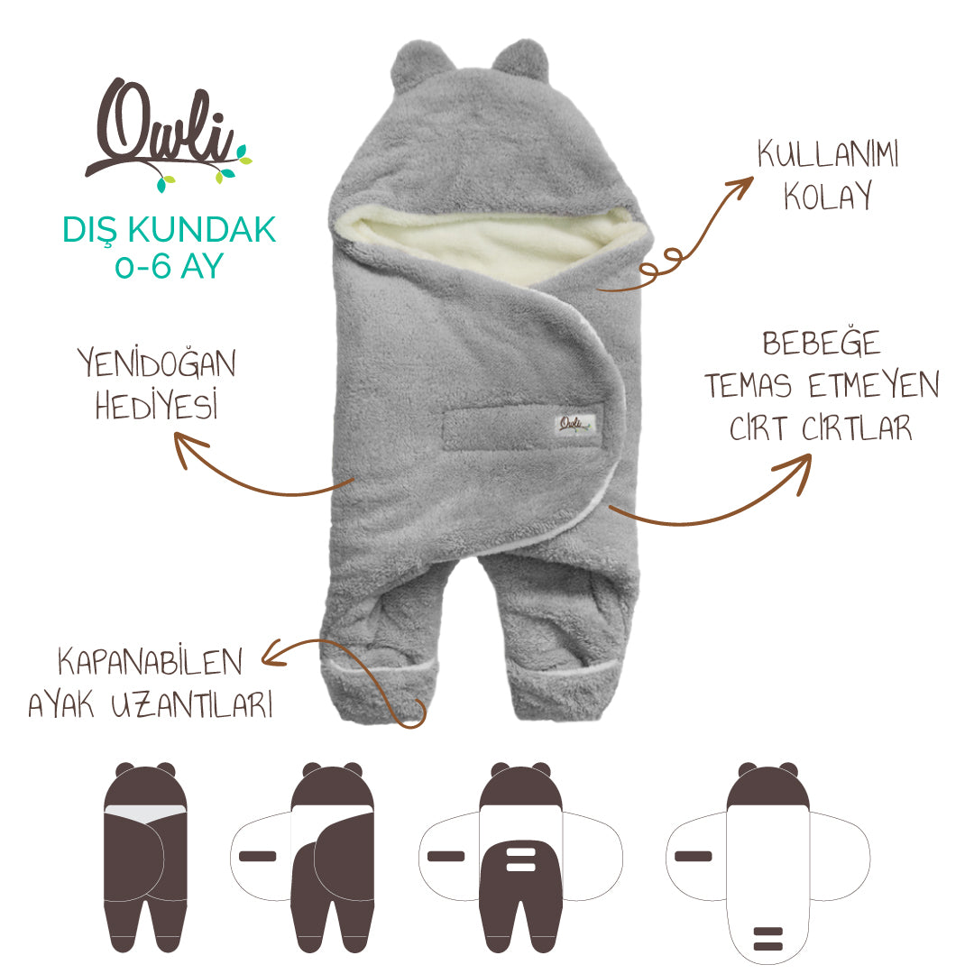 Owli Dış Kundak 0-6 Ay Gri