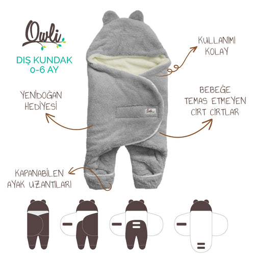 Owli Dış Kundak 0-6 Ay Gri