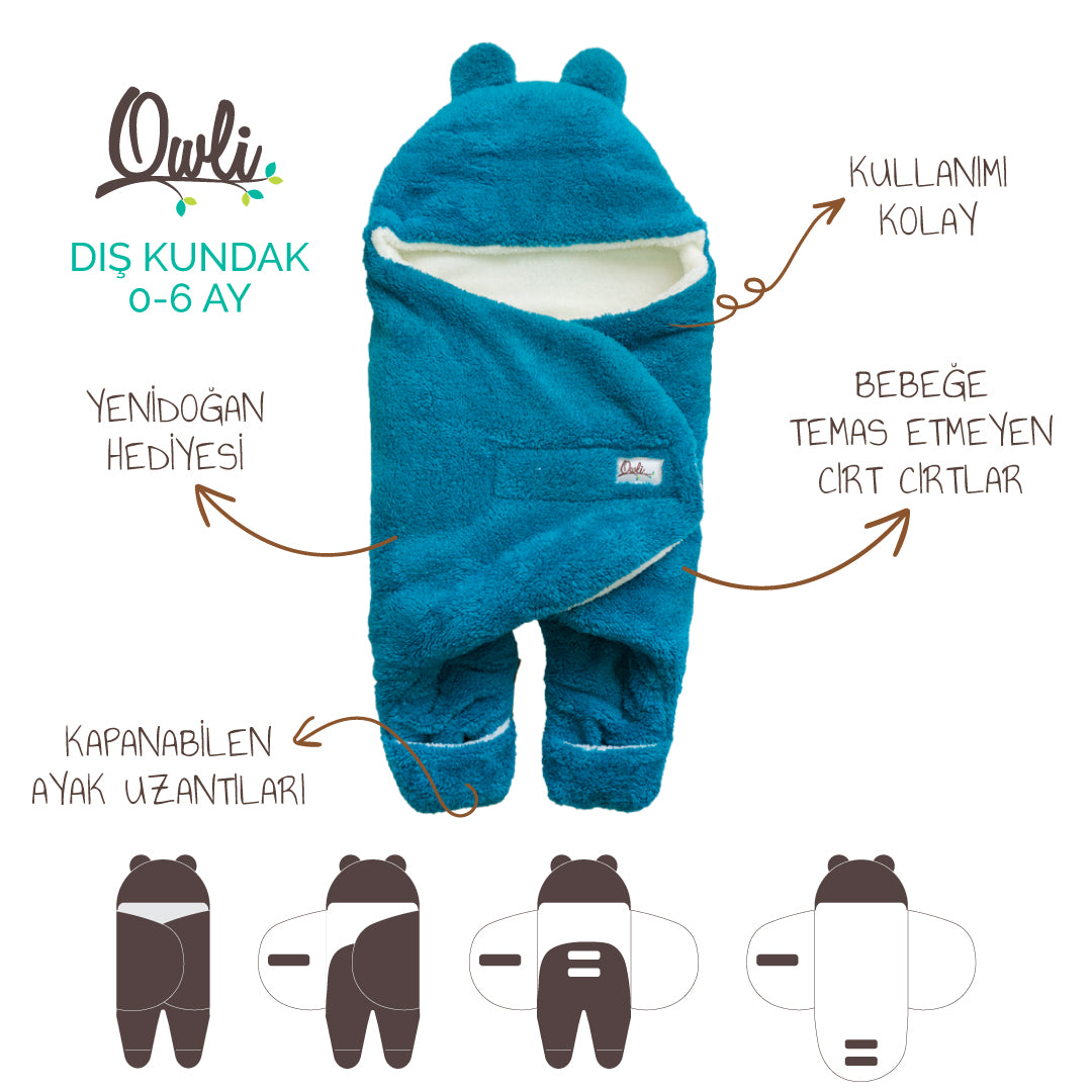 Owli Dış Kundak 0-6 Ay Turkuaz