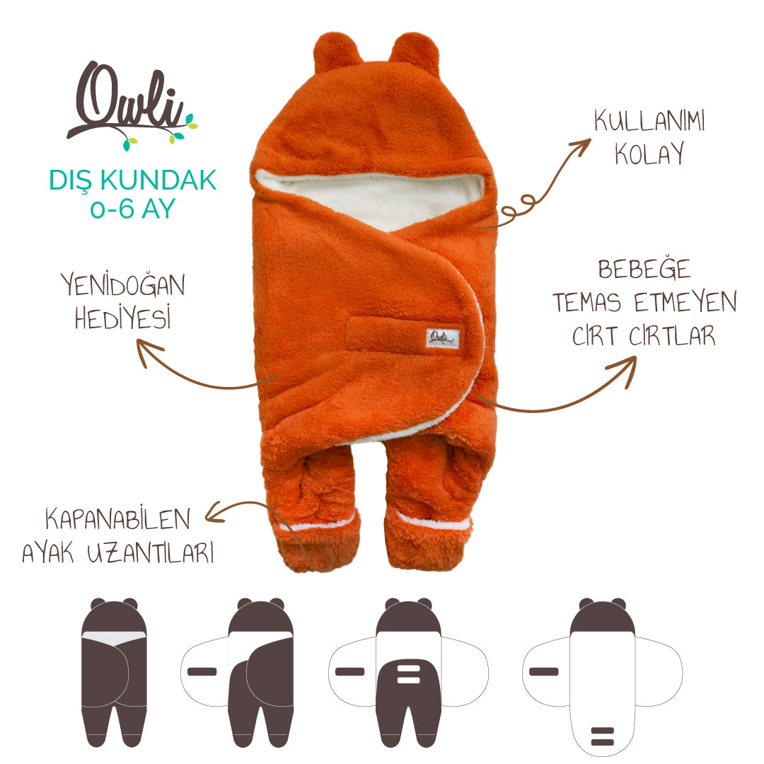 Owli Dış Kundak 0-6 Ay Turuncu