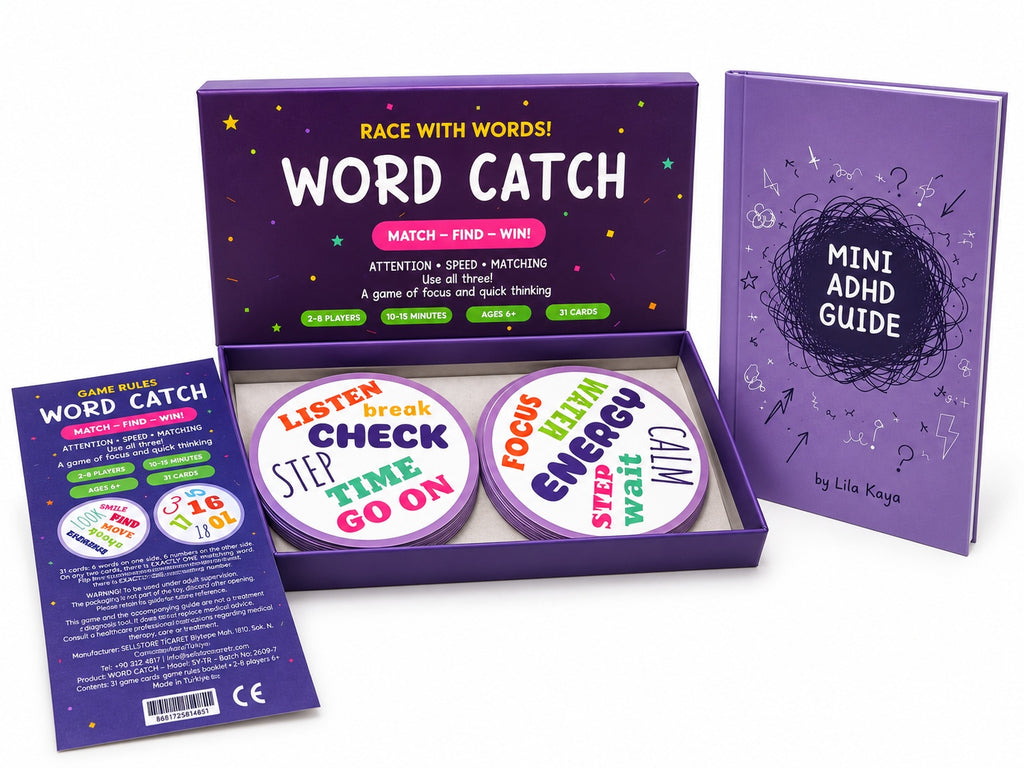Word Catch + Mini ADHD Guide — English Game & Book Set